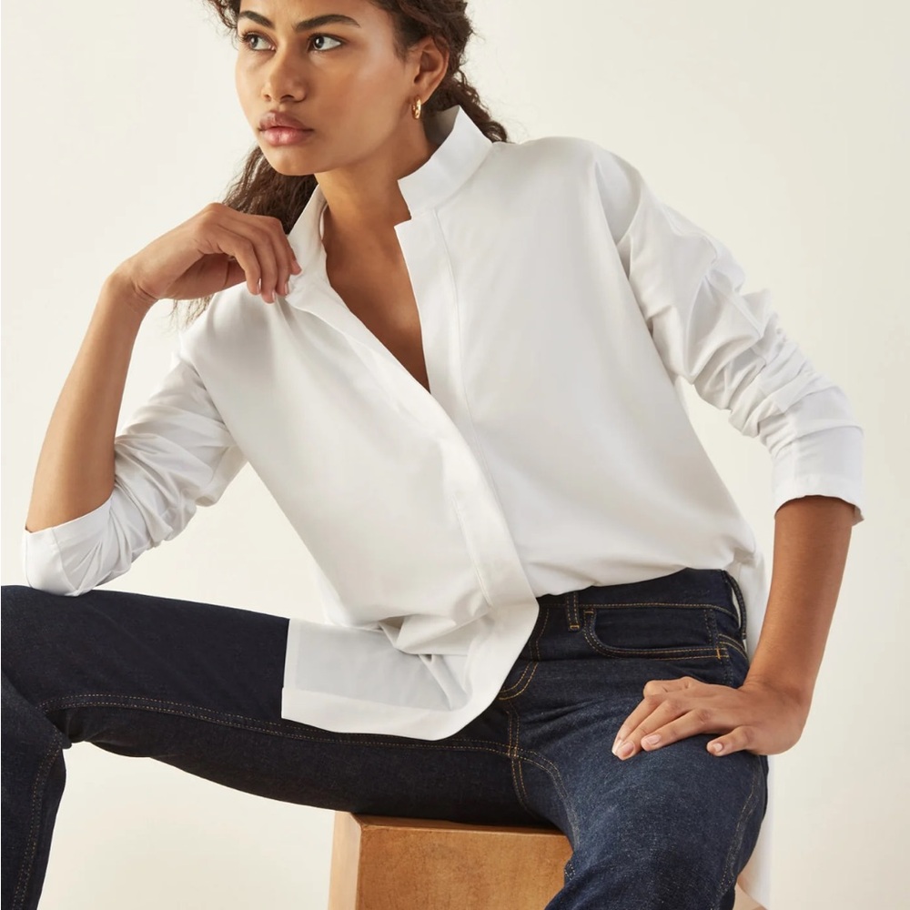 Aday Something Borrowed Blouse Button Down Shirt White L